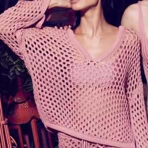 MISA Pink Crochet Shamani Hoodie Sweater